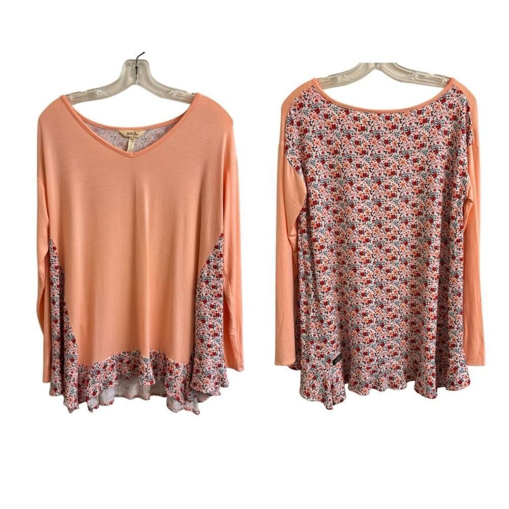 Matilda Jane Sing It Out Pink Peach Floral Swing Ruffle Tunic Top Size Small